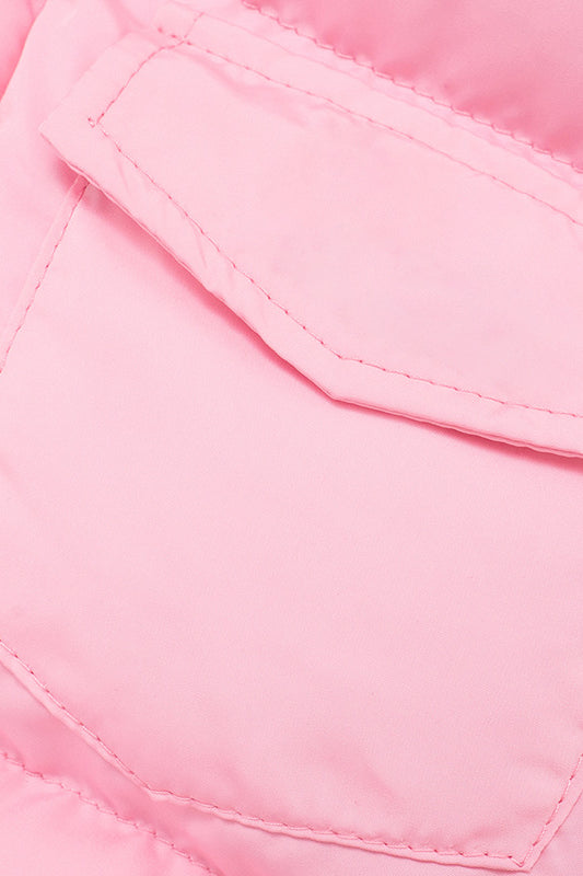 Pink quilted jacket pocket with white stitching in Langry fashion coat vest