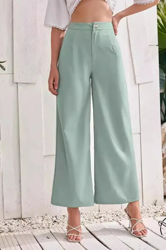 Fresh comfort wide leg pants in mint green high-waisted style