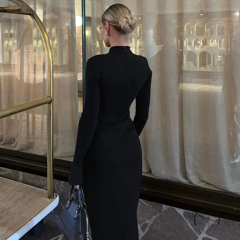 Elegant black maxi dress with back slit in Langry fashion