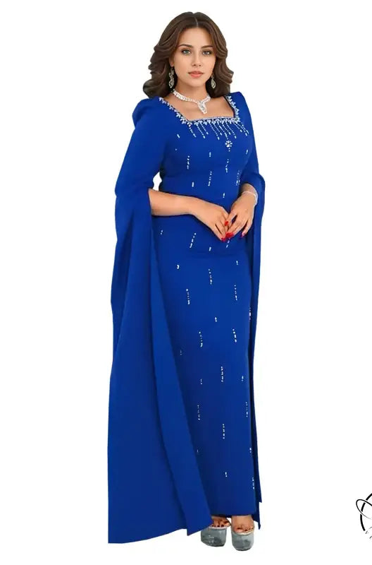 Royal blue embellished gown in langry fashion elegant sleeve dress