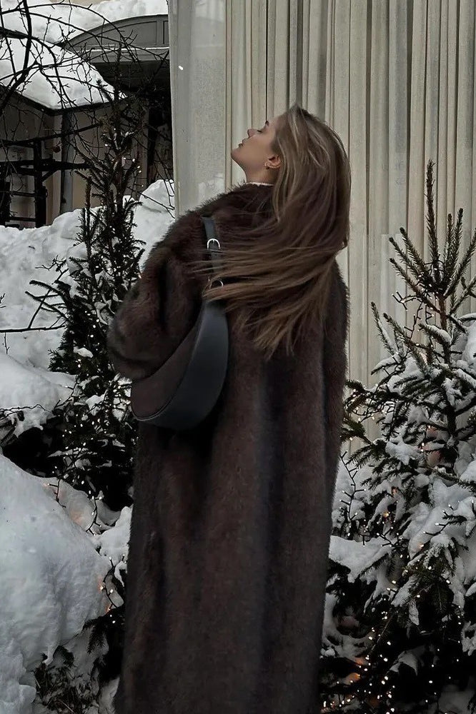 Langry brown faux fur vintage high grade fox jacket with hood