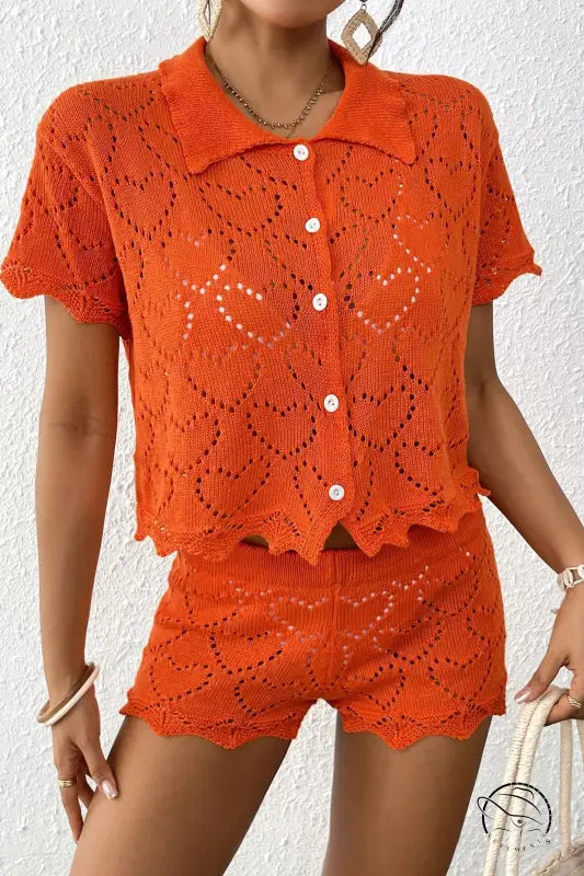 Orange knit shorts set from beautiful beach sets collection