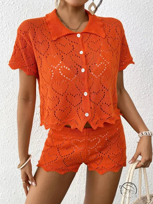 Orange knit shorts set from beautiful beach sets collection