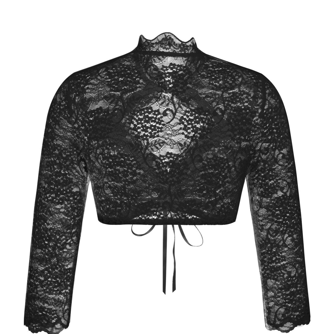 Black lace stitching crop top for Beer Festival, long sleeve tie front