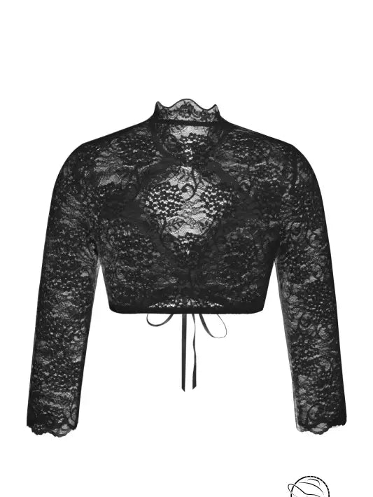 Black lace stitching crop top with long sleeves for Beer Festival