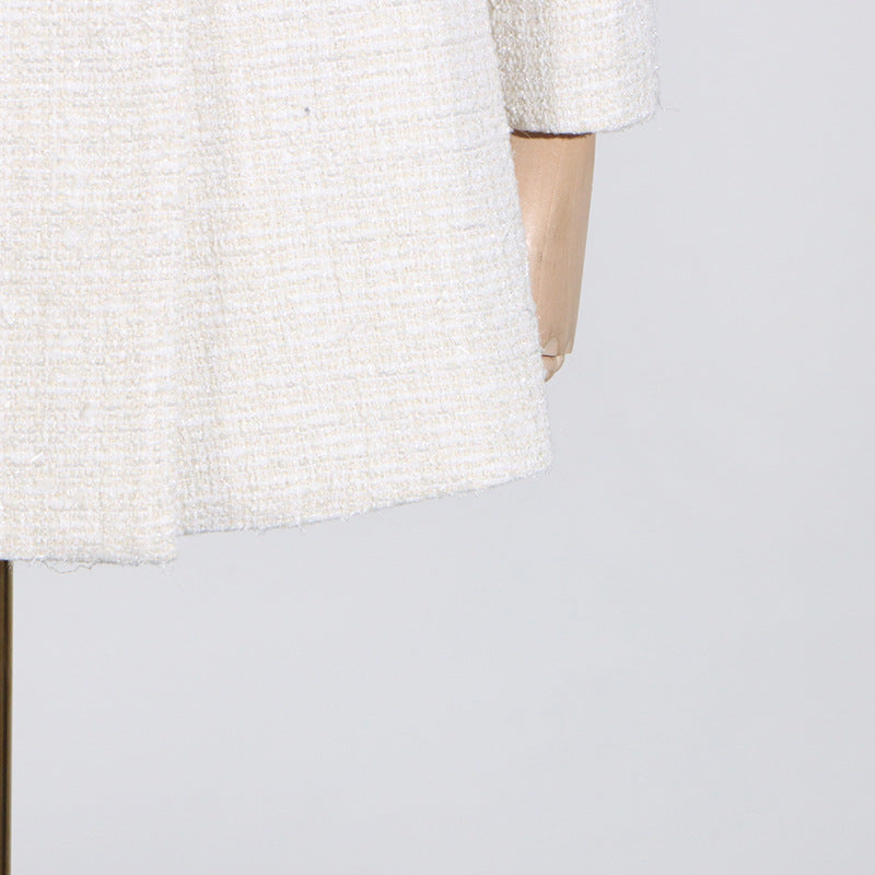 White tweed jacket from Off Shoulder Long Sleeve Waist Pocket Stitching High Sense Dress, a stylish fashion ملابس piece
