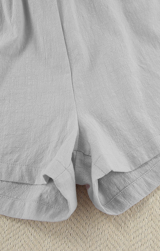 Light grey linen shorts with elastic waistband for loose casual cotton pajamas