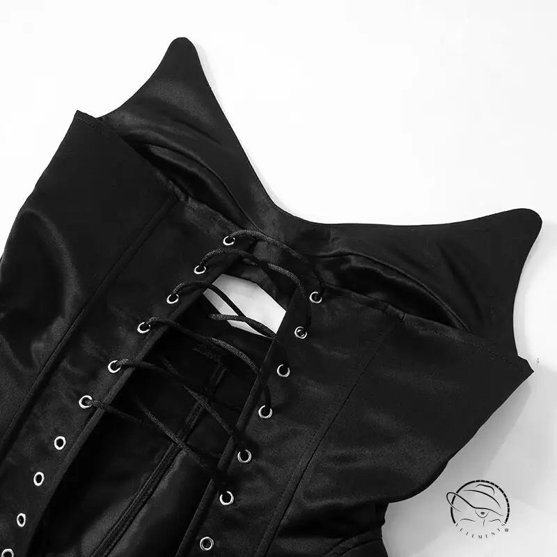 Black satin backless boning corset with lace-up back