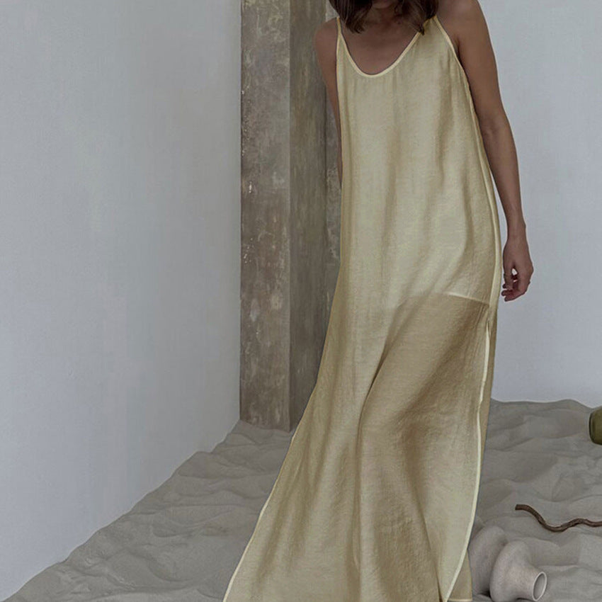 Cream-colored langry fashion sleeveless maxi dress for pajamas