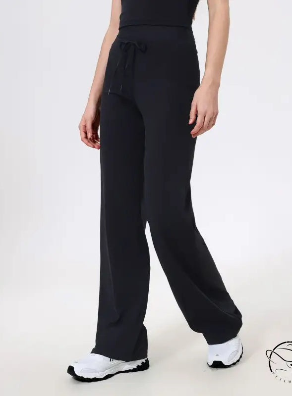 Black langry wide-leg sweatpants with drawstring waist, loose quick-drying fashion trousers