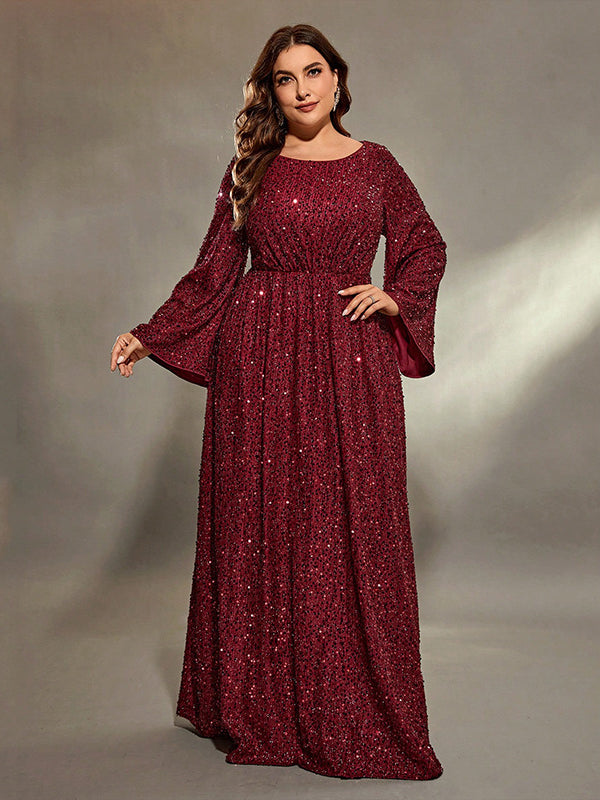 Burgundy sequined plus-size gown from Extra Flattering Evening Dress, perfect for fashion and ملابس