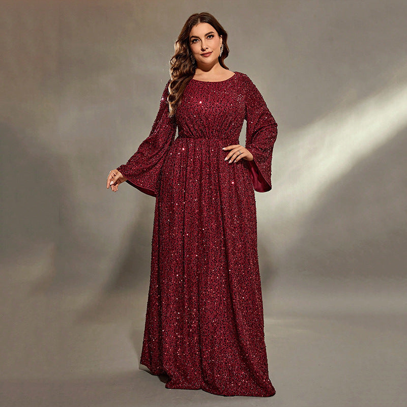 Burgundy sequined plus-size gown from Extra Flattering Evening Dress, perfect for fashion and ملابس