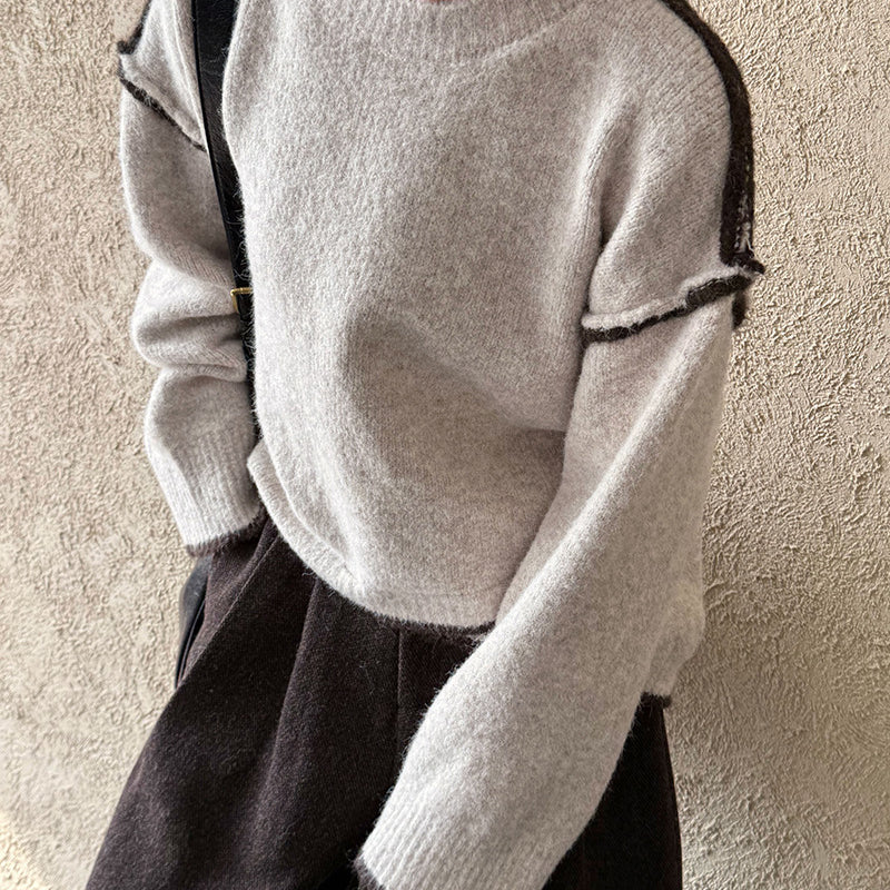 Light gray crewneck sweater for women, a perfect choice for casual fashion ملابس
