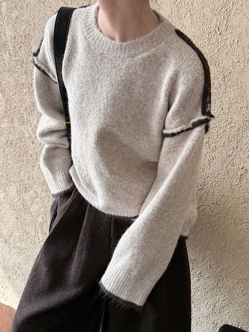 Light gray crewneck sweater for women, a perfect choice for casual fashion ملابس