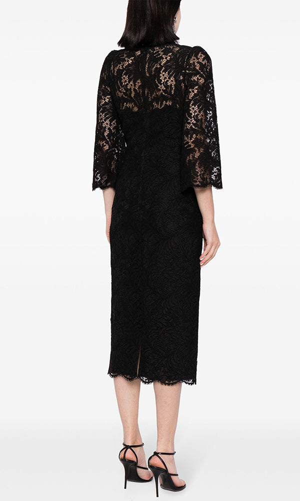 Elegant Slim Lace Dress featuring a stylish black lace midi dress for fashion enthusiasts