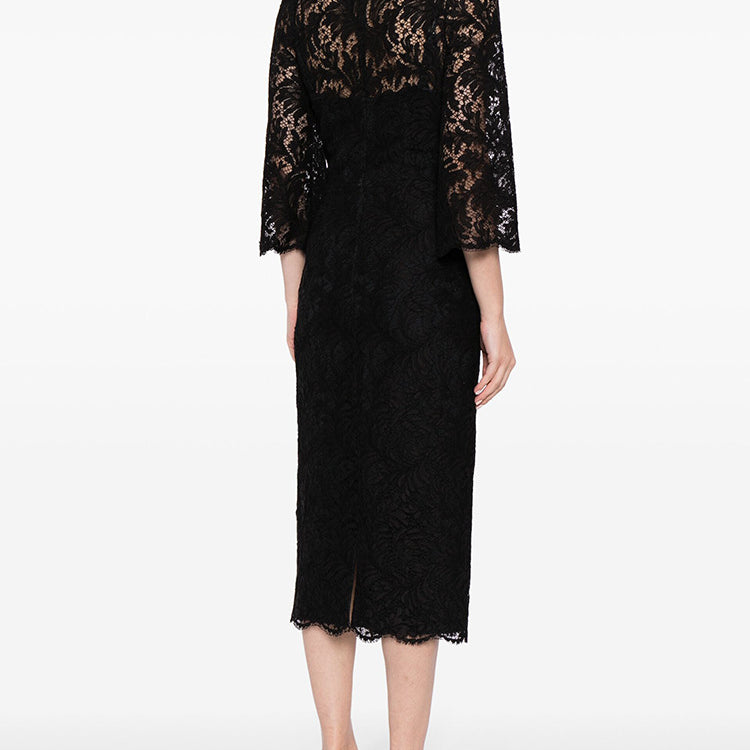 Elegant Slim Lace Dress featuring a stylish black lace midi dress for fashion enthusiasts