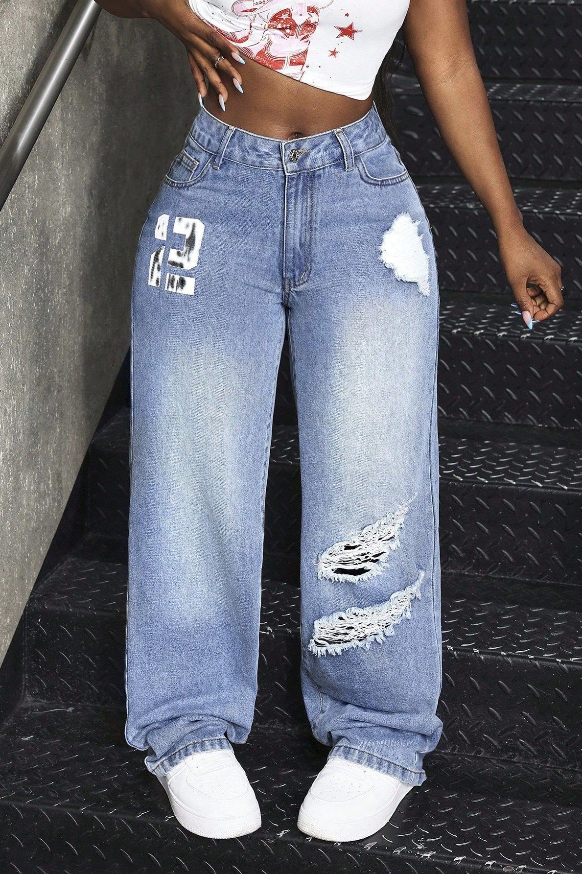 Distressed wide-leg jeans from Straight All Match Denim, perfect for Langry fashion ملابس