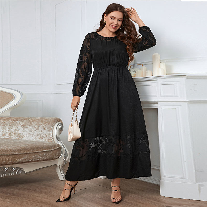 Black long-sleeved maxi dress from the Elegant Lace Dress collection showcasing elegant lace design