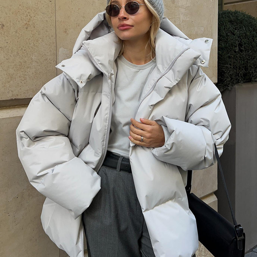 Light gray puffer jacket from Langry, perfect for stylish winter ملابس