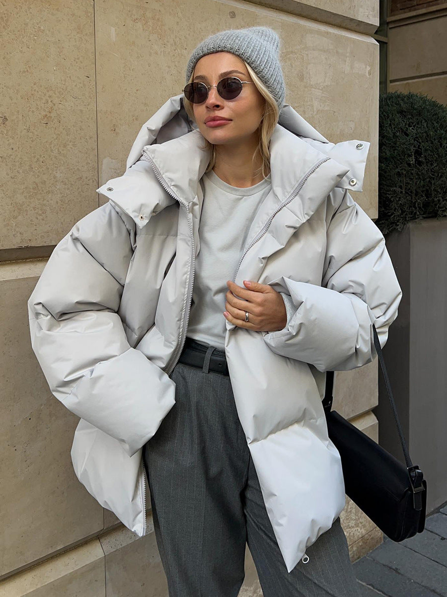 Light gray puffer jacket from Langry, perfect for stylish winter ملابس