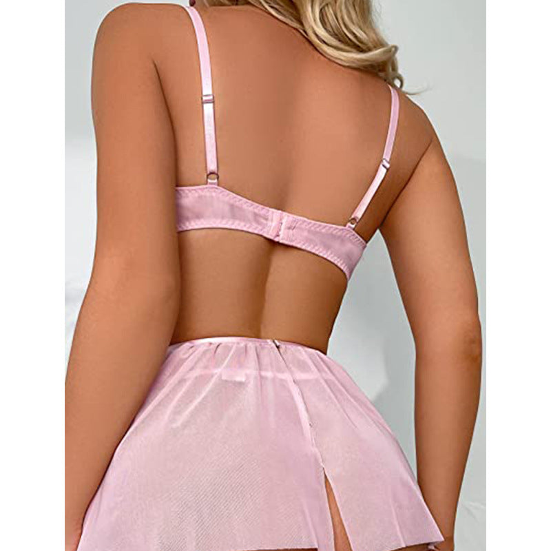 Cute Embroidered Suspender Lingerie Set