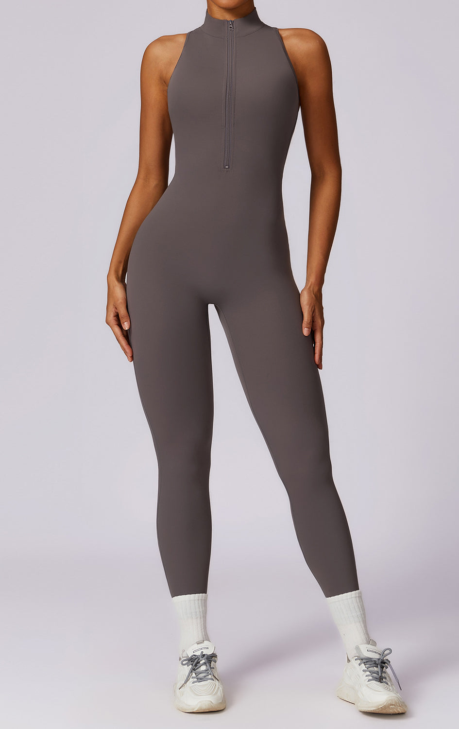 Sleek langry Beauty Back Yoga Jumpsuit in dark gray fashion ملابس