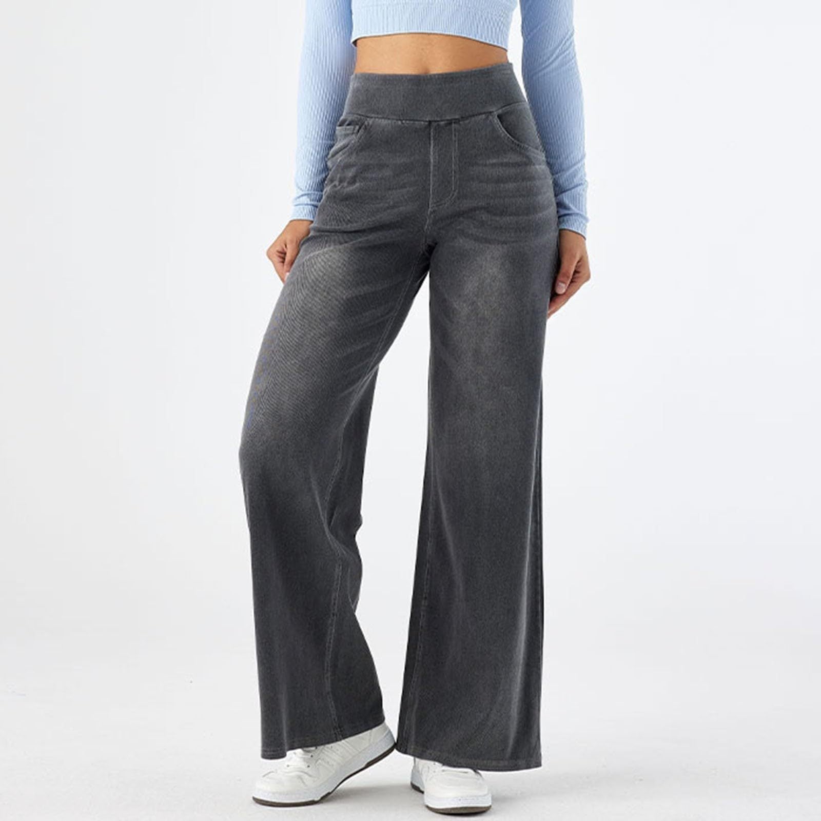 Gray wide-leg corduroy pants from the Loose Casual Jeans collection for trendy fashion ملابس
