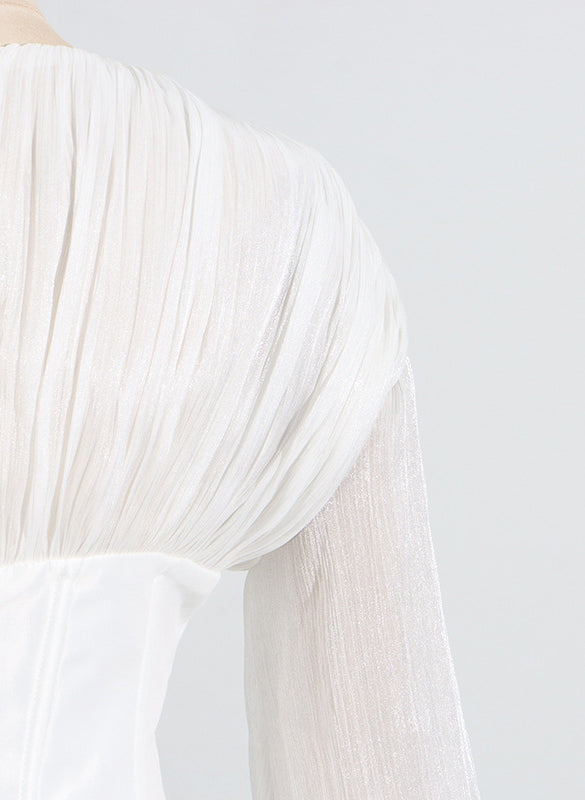 Langry fashion white pleated blouse with zipper back in lightweight fabric