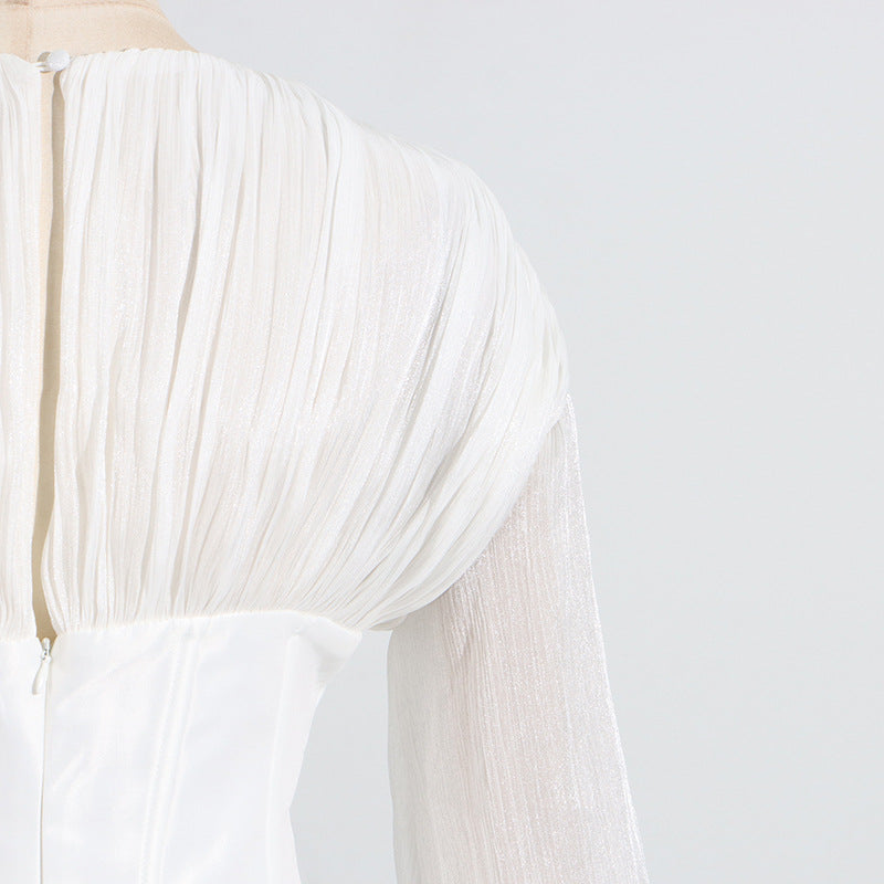 Langry fashion white pleated blouse with zipper back in lightweight fabric