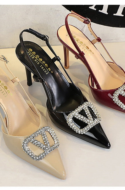 Classy High Heels: beige fashion sandals with silver buckle and rhinestones