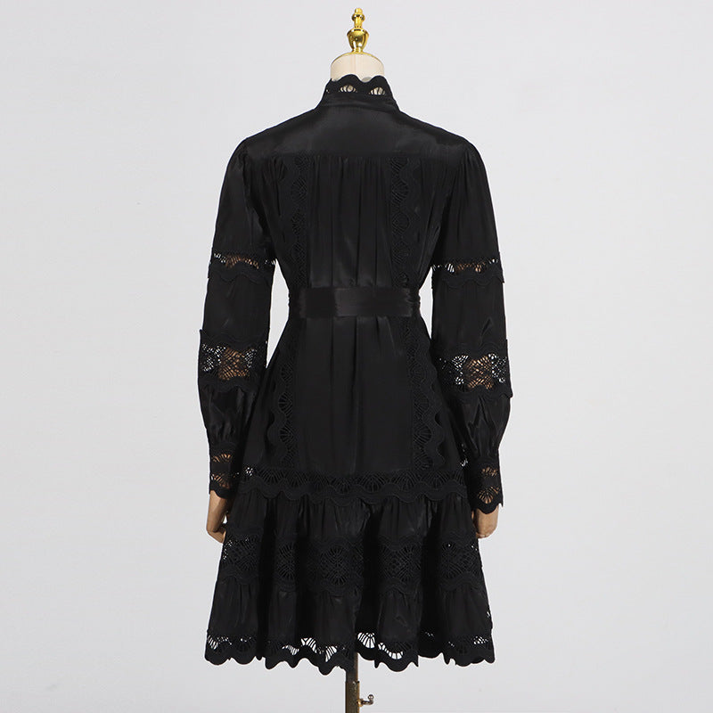 Elegant French Vintage Dress featuring a black lace-trimmed design for stylish fashion ملابس