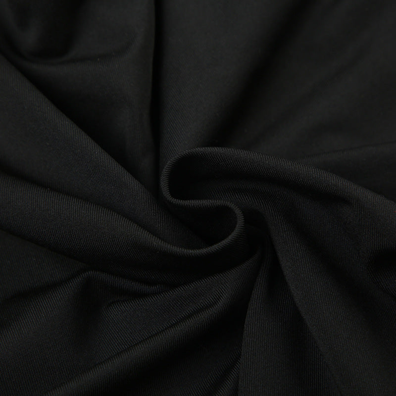 Wrinkled black fabric with cutout square collar for asymmetric irregular top design