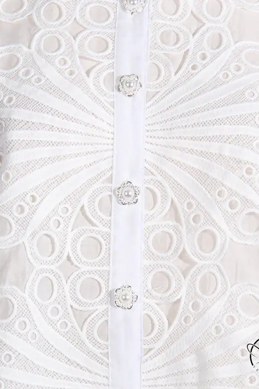 White embroidered blouse with artistic palace embroidery buttons