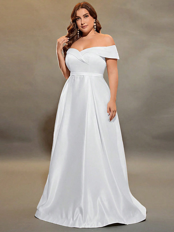 Elegant off-the-shoulder white gown from Summer Off Shoulder Evening Dress collection showcasing stylish lanry fashion and ملابس