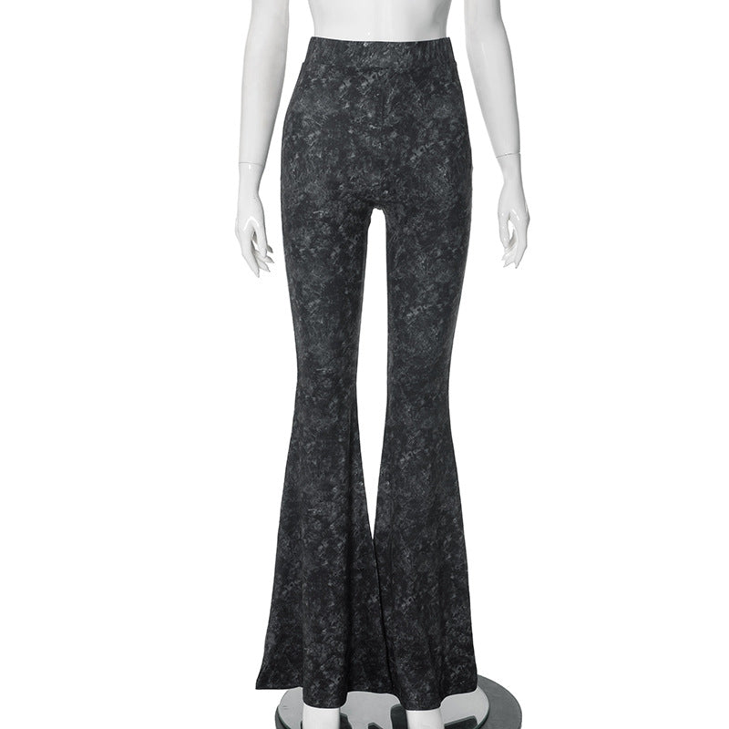 Black patterned high-waist flare pants from Slim Casual Pants Trousers Fashion collection