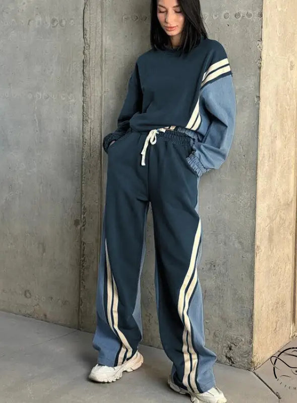 Sports Striped Sweater Sets