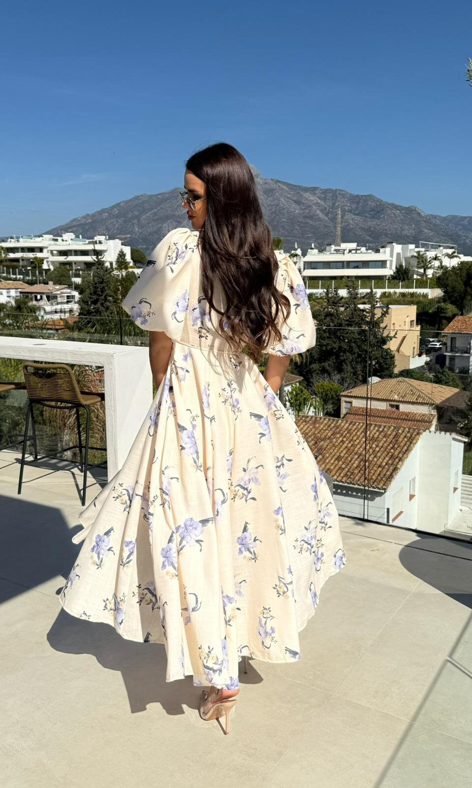 Floral print Puff Sleeve Large Swing Dress, perfect for trendy and elegant fashion