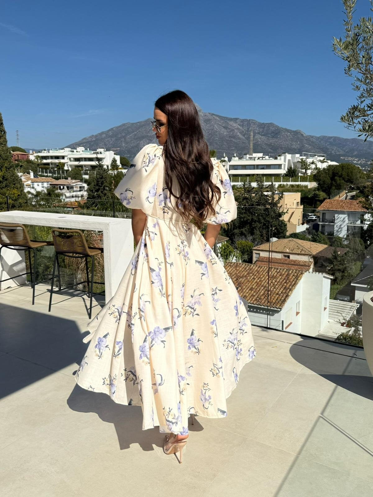 Floral print Puff Sleeve Large Swing Dress, perfect for trendy and elegant fashion