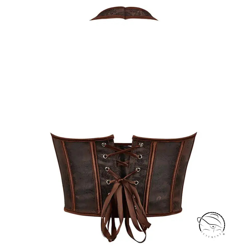 Dark brown tube top halter with faux leather corset and neck piece