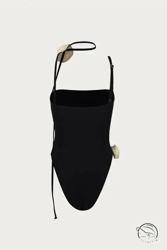 Black enchanting beach swimwear: one-piece with thin straps