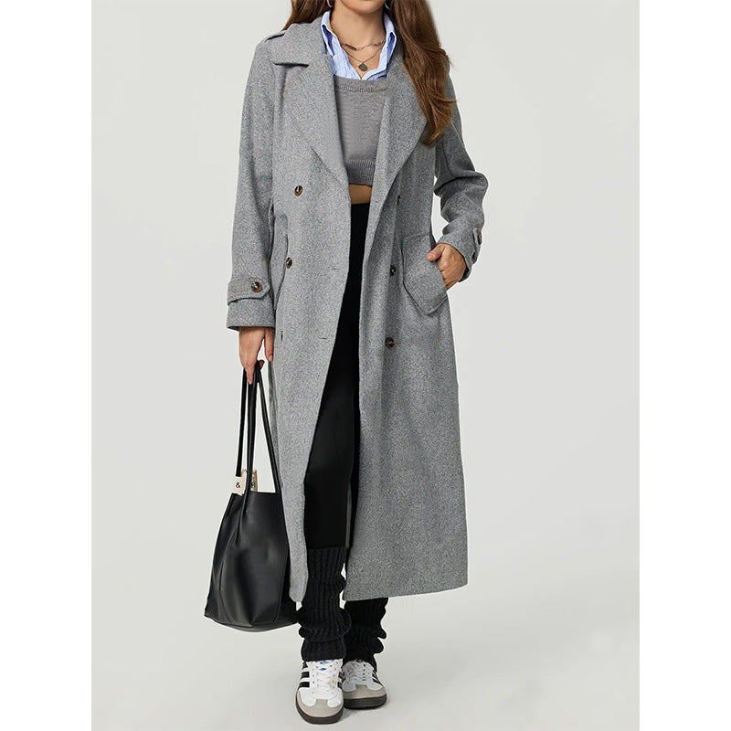 Cozy langry woolen coat in fashion ملابس, double-breasted with large pockets