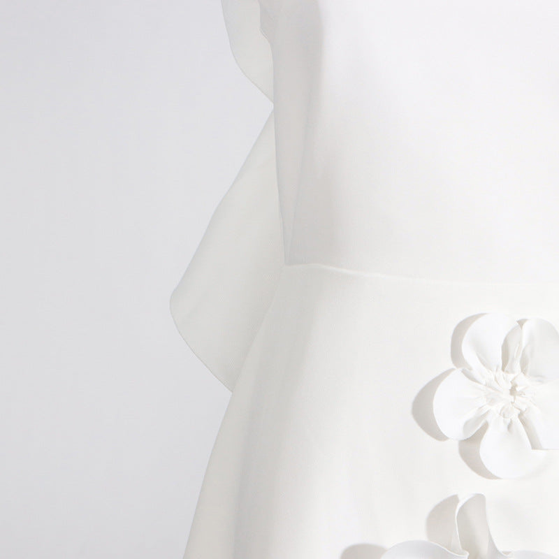 Elegant white fabric with floral accents in a High Grade Stitching Summer Dress for women