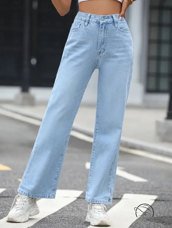 High waist drooping straight jeans in light wash denim
