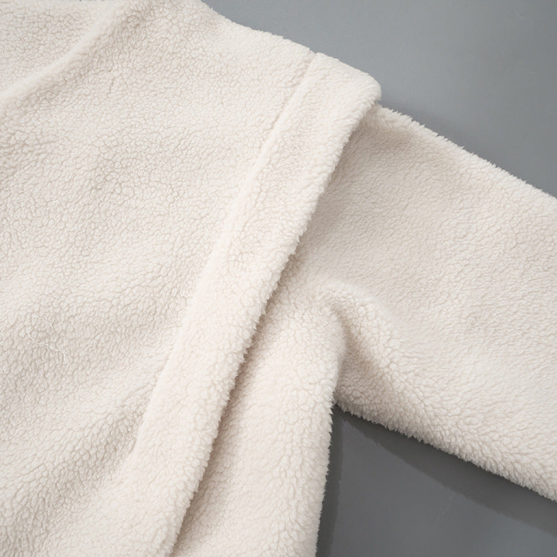 Cream-colored sherpa jacket from the Langry fashion collection for cozy casual wear