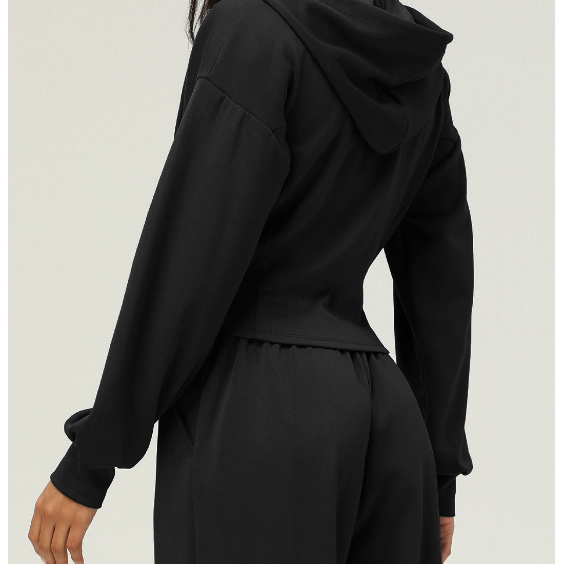 Black hooded sweatshirt and pants set from Langry, ideal for casual fashion ملابس wear