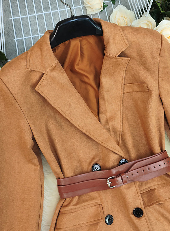 Langry fashion caramel trench coat in autumn winter suede blazer