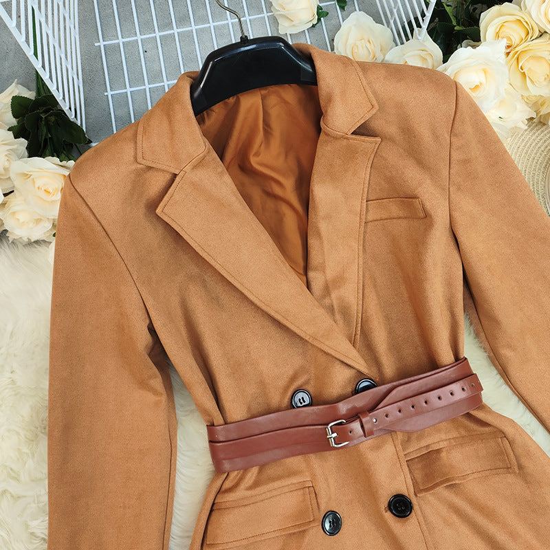 Langry fashion caramel trench coat in autumn winter suede blazer