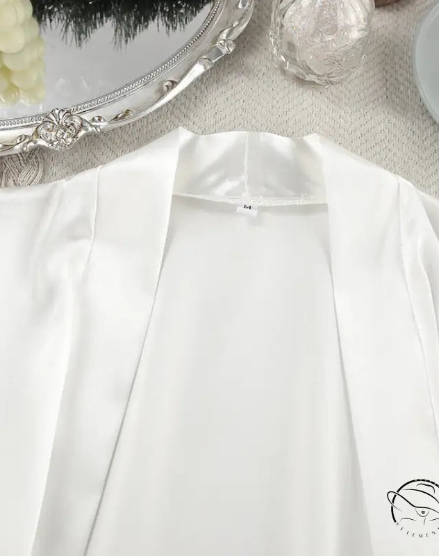 White satin robe open front in comfortable silk feather nightgown