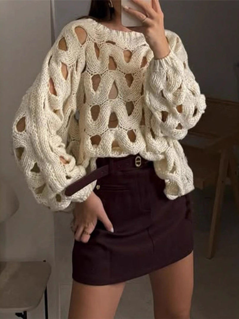 Casual Vacation Hook Floral Sweater Pullover