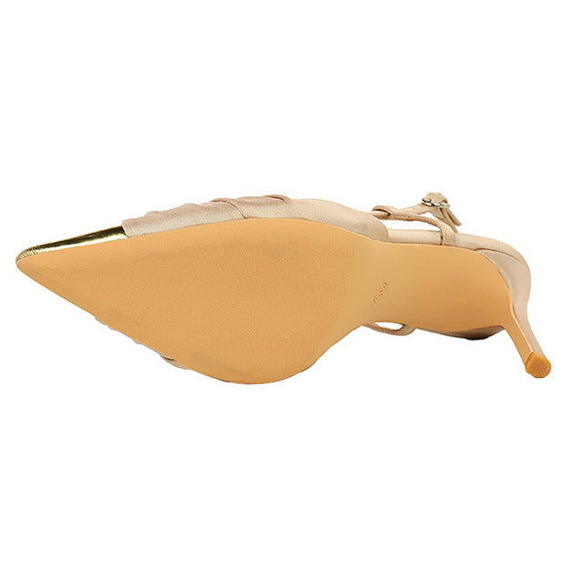 Satin Bow Color Block Pointed High Heel